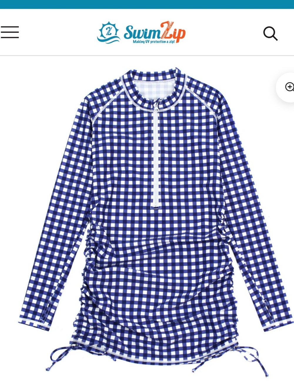 SwimZip Women's Half Zip Swim Dress Cover-Up “Navy Gingham", size large, EUC